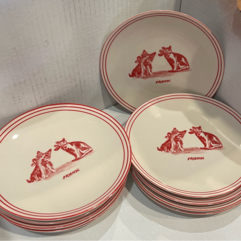 Anthropologie Molly Hatch Holiday Icon Friends Cat Dog Canape Plate Set Of 10